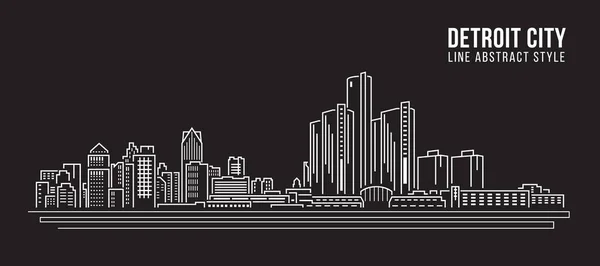 Stadtbild Gebäude Linie Kunst Vektor Illustration Design Detroit City — Stockvektor