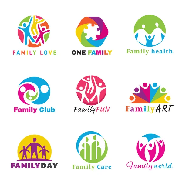 Logo Famille Cercle Art Vecteur Set Design — Image vectorielle