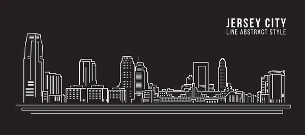 Cityscape Building Line Art Vector Diseño Ilustración Jersey City — Archivo Imágenes Vectoriales