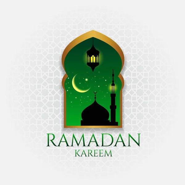 Ramadan Kareem Porta Oro Appeso Notte Disegno Vettoriale Sfondo Verde — Vettoriale Stock