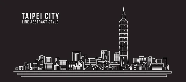 Cityscape Building Line Art Vector Diseño Ilustración Taipei City — Vector de stock