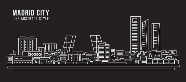 Cityscape Building Line Konst Vektor Illustration Design Madrid Stad — Stock vektor