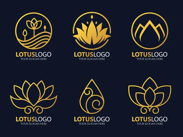 Gold Linie Lotus Logo Vektor Kunst Set Design — Stockvektor