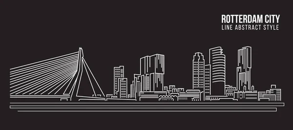 都市景観建築ラインアートベクトルイラストデザイン ロッテルダム市 — ストックベクタ
