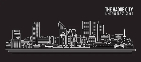 Cityscape Building Line Art Wektor Projekt Ilustracji Miasto Hague — Wektor stockowy