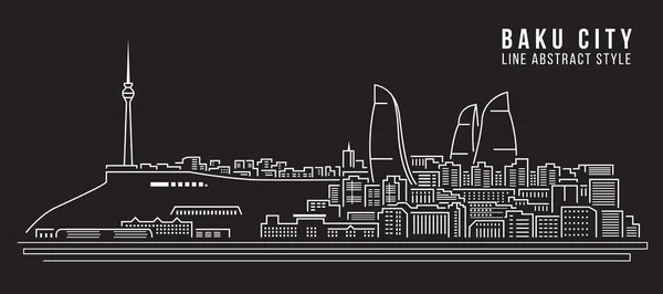 Cityscape Building Line Art Vector Illustration Design Baku City — Vettoriale Stock