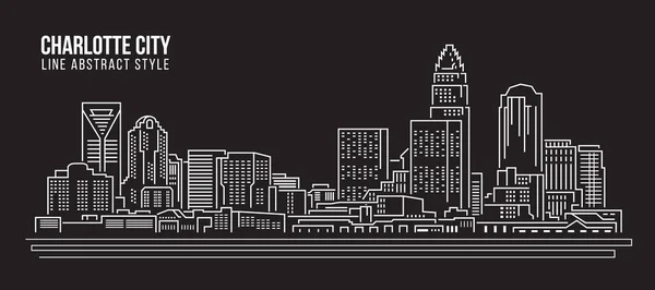 Cityscape Building Line Sanat Vektörü İllüstrasyon Tasarımı - Charlotte City
