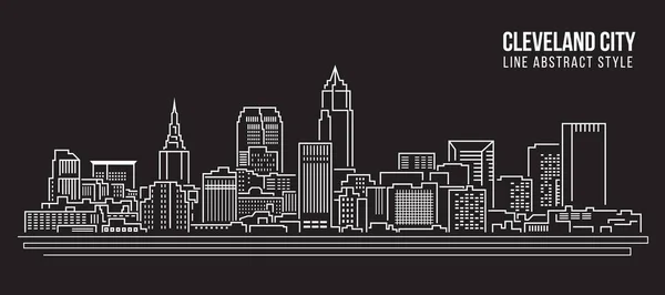 Cityscape Building Line Arte Vector Ilustração Design Cleveland Cidade — Vetor de Stock