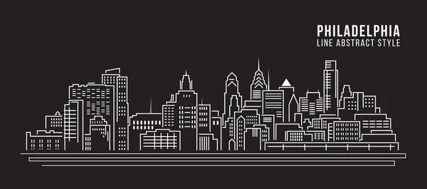 Stadtbild Gebäude Linie Kunst Vektor Illustration Design Philadelphia Stadt — Stockvektor