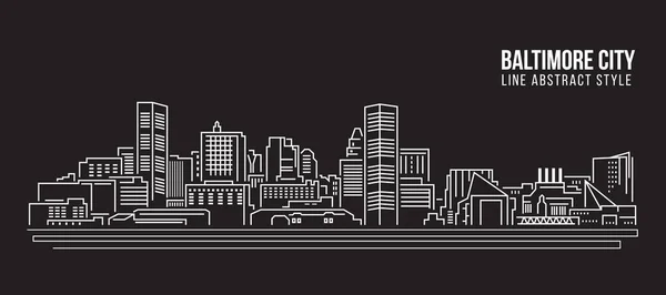 Stadtbild Gebäude Linie Kunst Vektor Illustration Design Baltimore City — Stockvektor