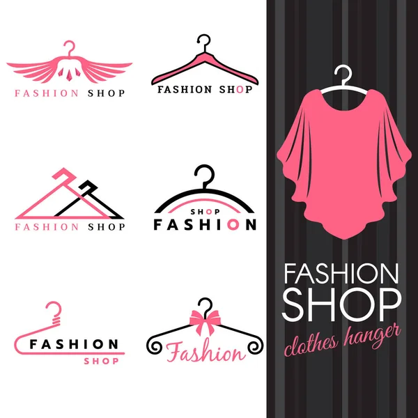 Moda Mağazası Logosu Tatlı Ping Tişörtleri Elbise Askısı Logo Vektör — Stok Vektör