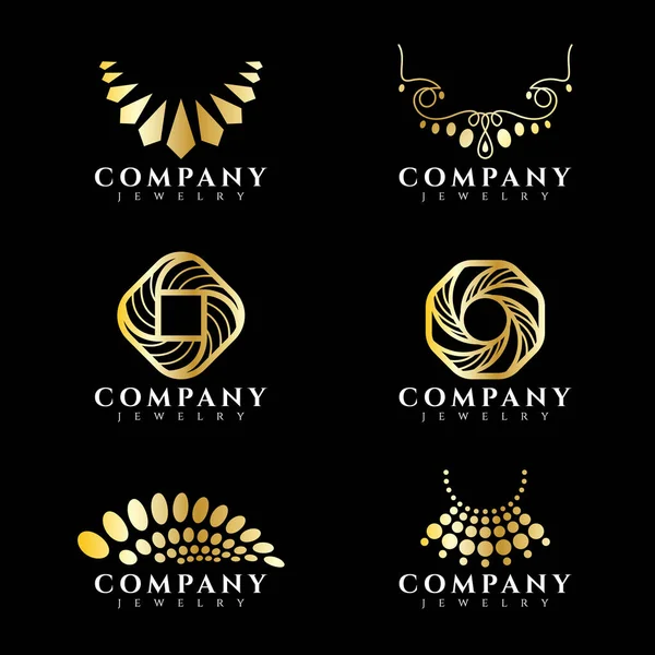 Χρυσό Κόσμημα Και Λογότυπο Κολιέ Διάνυσμα Σύνολο Σχεδιασμό — Διανυσματικό Αρχείο