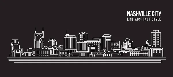 Paysage Urbain Bâtiment Ligne Art Vectoriel Illustration Design Ville Nashville — Image vectorielle