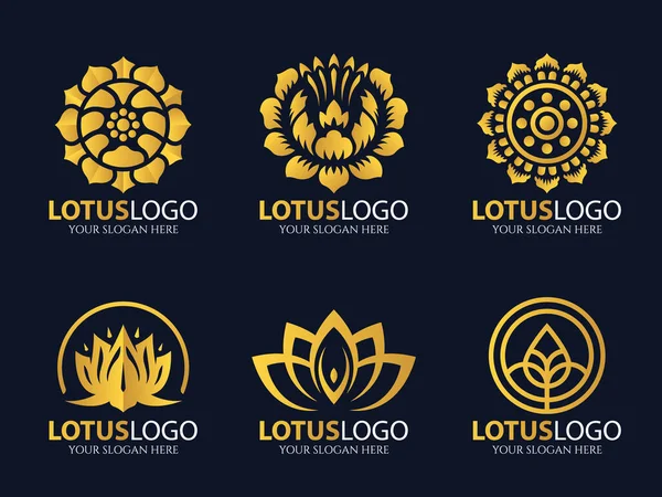 Gold Lotus Logo Vektor Art Set Design — Stockvektor