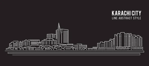 Cityscape Building Line Art Vector Illustration Design Město Karáčí — Stockový vektor