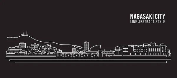 Cityscape Building Line Art Vector Illustration Design Nagasaki City — Vettoriale Stock