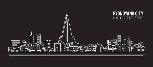 Cityscape Building Line Art Vector Illustration Design Пхеньян — стоковый вектор