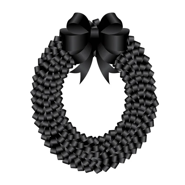 Black Wreath Black Bow Ribbon Funeral Vector Design — Stock Vector