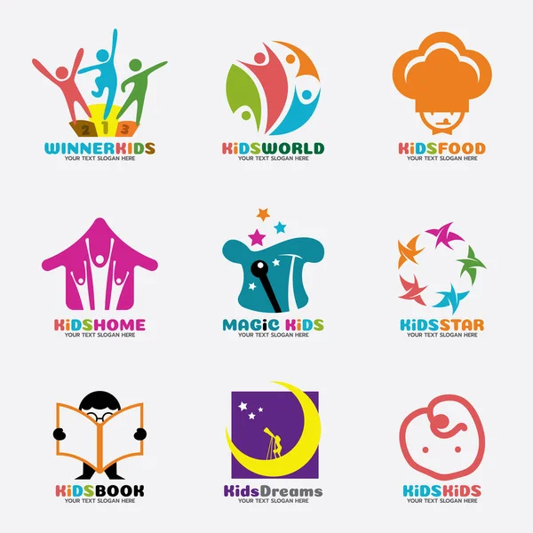 Kids Logo Vector Creatief Concept Kunst Set Design — Stockvector