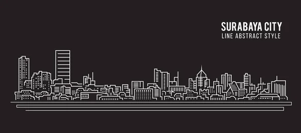 Cityscape Building Line Art Vector Illustration Design Surabaya Città — Vettoriale Stock