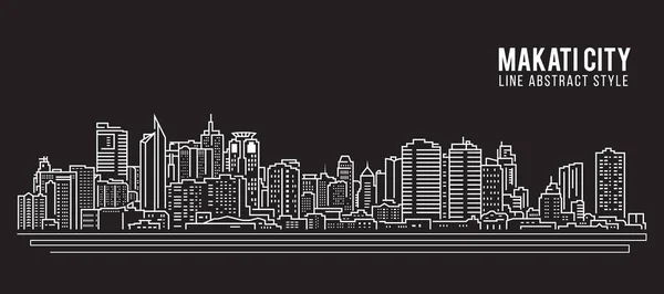 Diseño Ilustración Vectorial Arte Línea Construcción Paisaje Urbano Makati City — Vector de stock