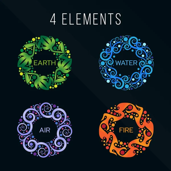 Natura Elementy Okrąg Abstrakcyjny Znak Woda Ogień Ziemia Powietrze Ciemnym — Wektor stockowy
