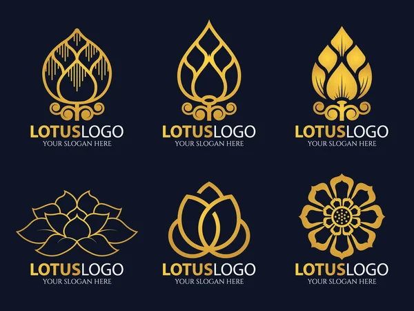 Gold Lotus Logo Vector Illustration Art Set Design — Stock Vector