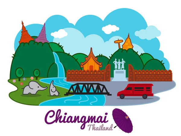 Chiangmai Stad Thailand Cartoon Oriëntatiepunt Locatie Vector Ontwerp — Stockvector