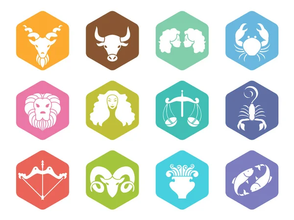Zodiac Sign Icon Hexagon Vector Set Design — Stock Vector