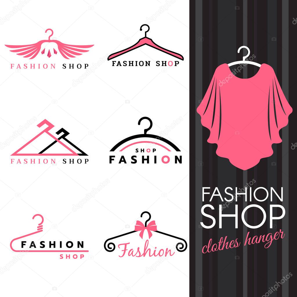 Fashion shop logo - Sweet ping shirts and Clothes hanger logo vector set design