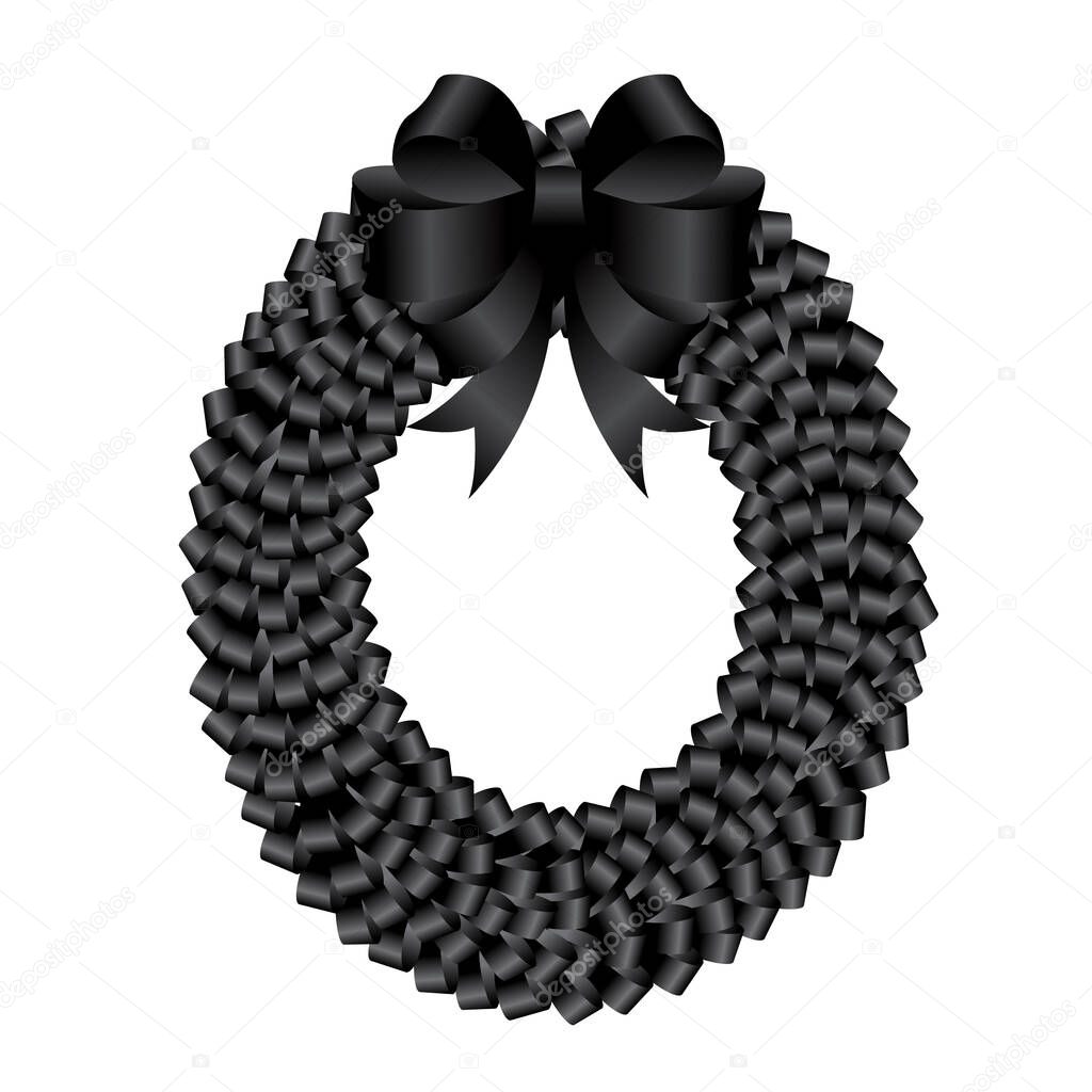 Black wreath and black bow ribbon for funeral  vector design