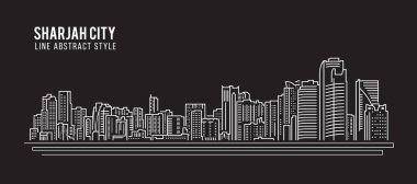 Cityscape Building Line Sanat Vektörü İllüstrasyon Tasarımı - Sharjah City