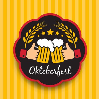 Oktoberfest, el ele tutuşan Clink bardakları işareti ve sarı dikey arkaplan tasarımı çerçevesinde Balley pirinci.