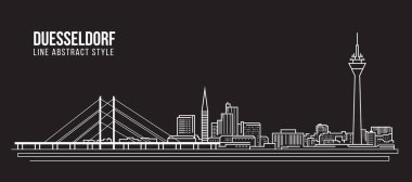 Cityscape Building Line Sanat Vektörü İllüstrasyon Tasarımı - Duesseldorf Şehri