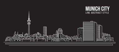 Cityscape Building Line Art Vector Illustration Design - Münih Şehri