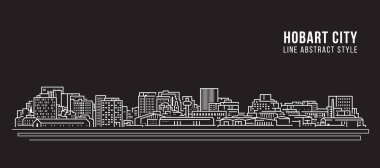 Cityscape Building Line Sanat Vektörü İllüstrasyon Tasarımı - Hobart City