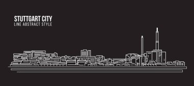 Cityscape Building Line Sanat Vektörü İllüstrasyon Tasarımı - Stuttgart Şehri