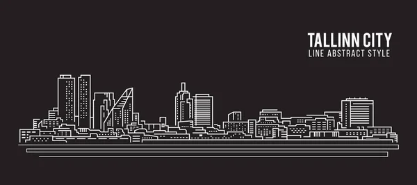 Cityscape Building Line Art Vector Diseño Ilustración Tallinn City — Vector de stock