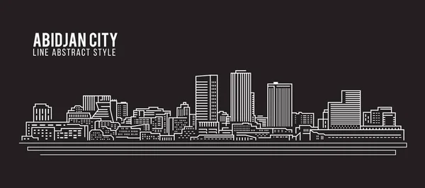 Cityscape Building Line Art Vector Diseño Ilustración Abidjan City — Archivo Imágenes Vectoriales