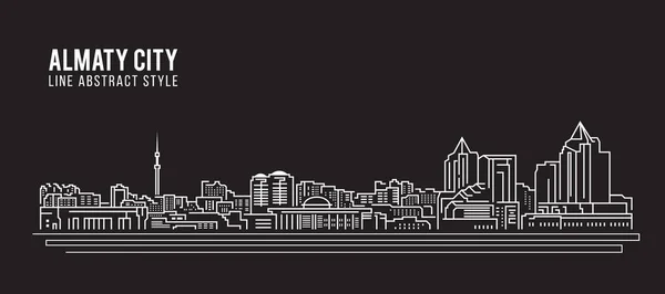 Cityscape Building Line Art Vector Illustration Design Città Almaty — Vettoriale Stock