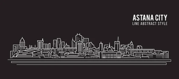 Cityscape Building Line Art Vector Diseño Ilustración Astana City — Archivo Imágenes Vectoriales