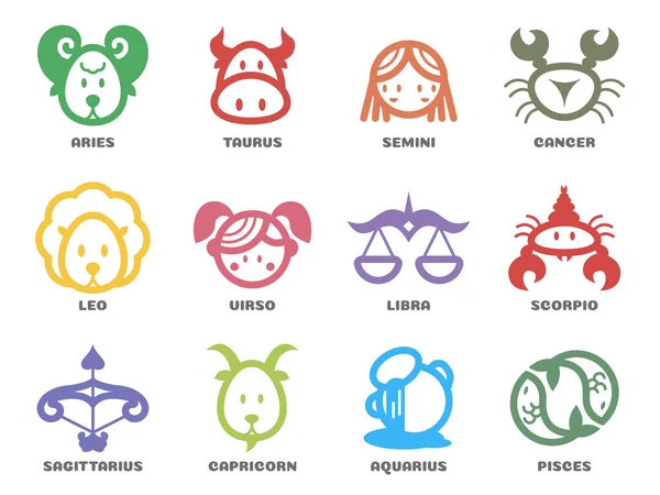 Mignon Horoscope Zodiaque Ligne Frontière Signe Icône Sur Cercle Vectoriel — Image vectorielle