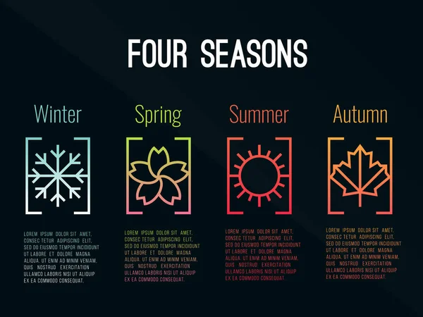 Jahreszeiten Symbolzeichen Randverläufen Mit Schnee Winter Blumen Frühling Sonne Sommer — Stockvektor