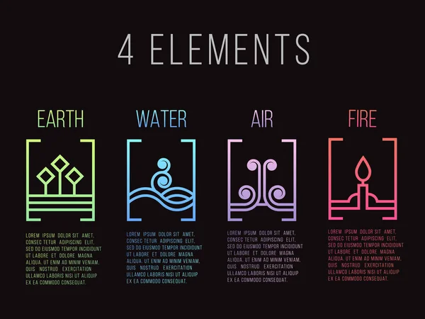 Nature Elements Line Border Abstract Gradient Icon Sign Wasser Feuer — Stockvektor