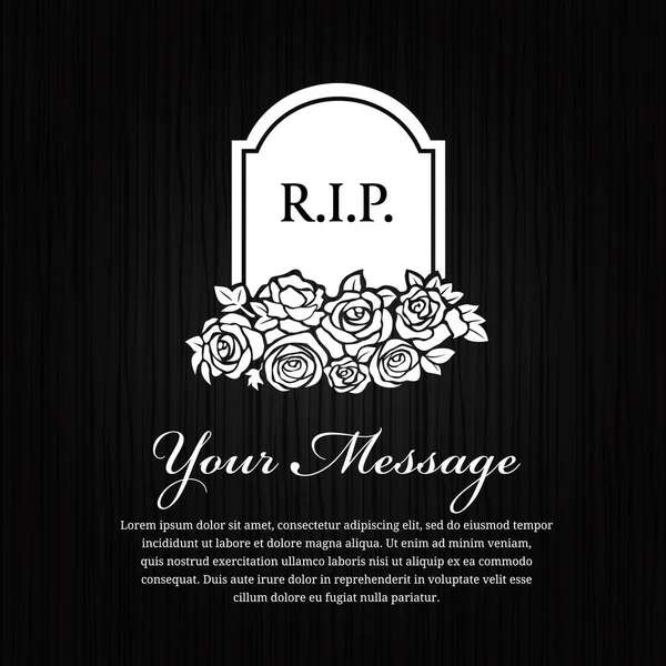 Funeral Card Grave Stone Word Rose Black Wood Background Vector — Stock Vector