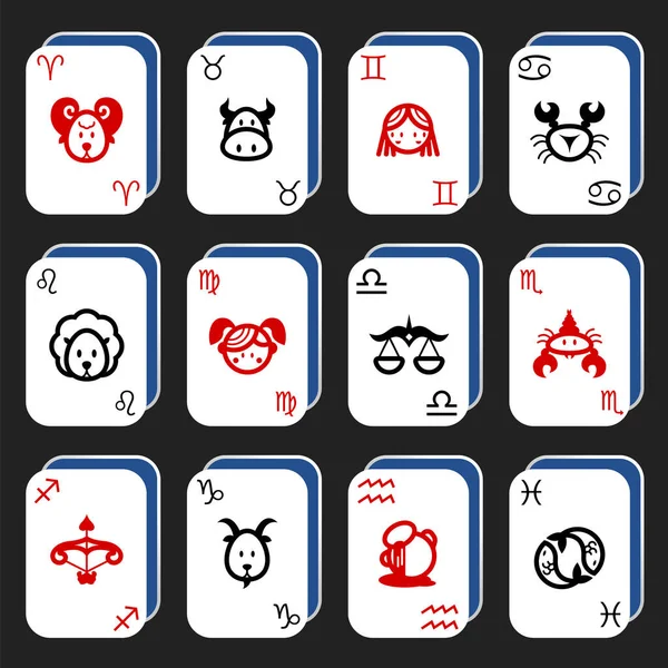 Signe Horoscope Zodiaque Sur Carte Poker Vectoriel Illustration Set Design — Image vectorielle