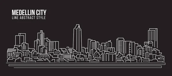 Cityscape Building Line Art Vector Diseño Ilustración Medellin City — Vector de stock