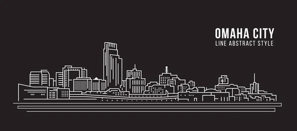 Cityscape Building Line Art Projekt Ilustracji Wektorowej Miasto Omaha — Wektor stockowy