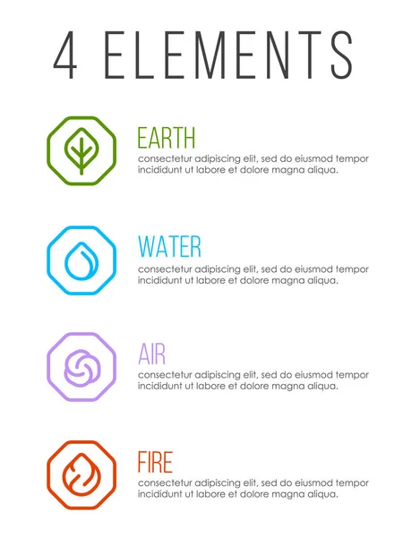 Nature Elements Line Border Abstract Icon Sign Water Fire Earth — Stock Vector