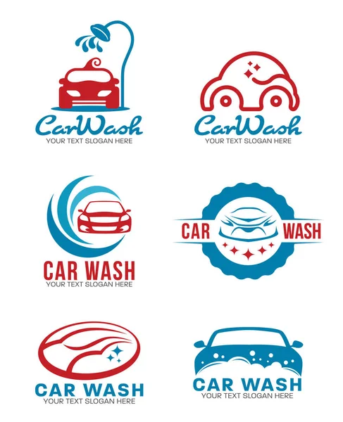 Красный Синий Дизайн Логотипа Мойки Автомобилей Векторный Набор — стоковый вектор